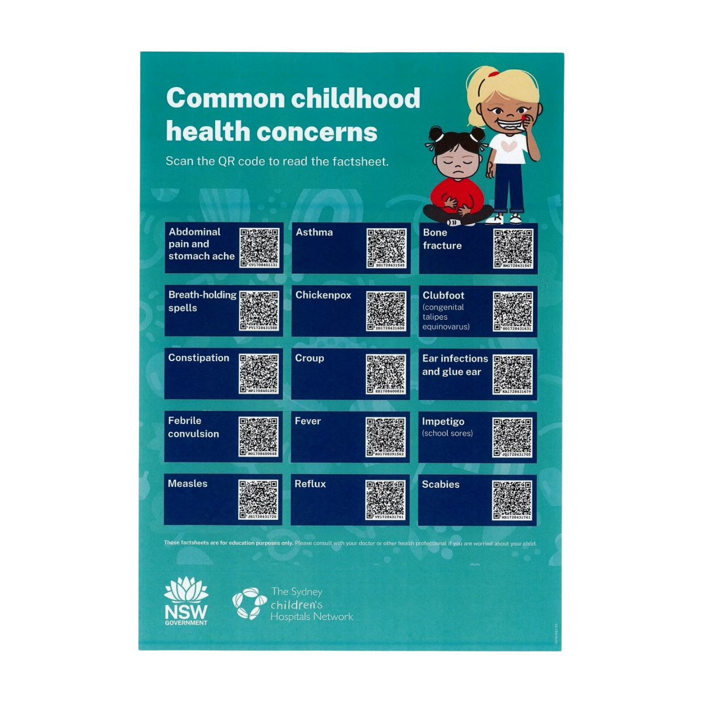 Common childhood health concerns QR Code Poster Download Resource - PDF